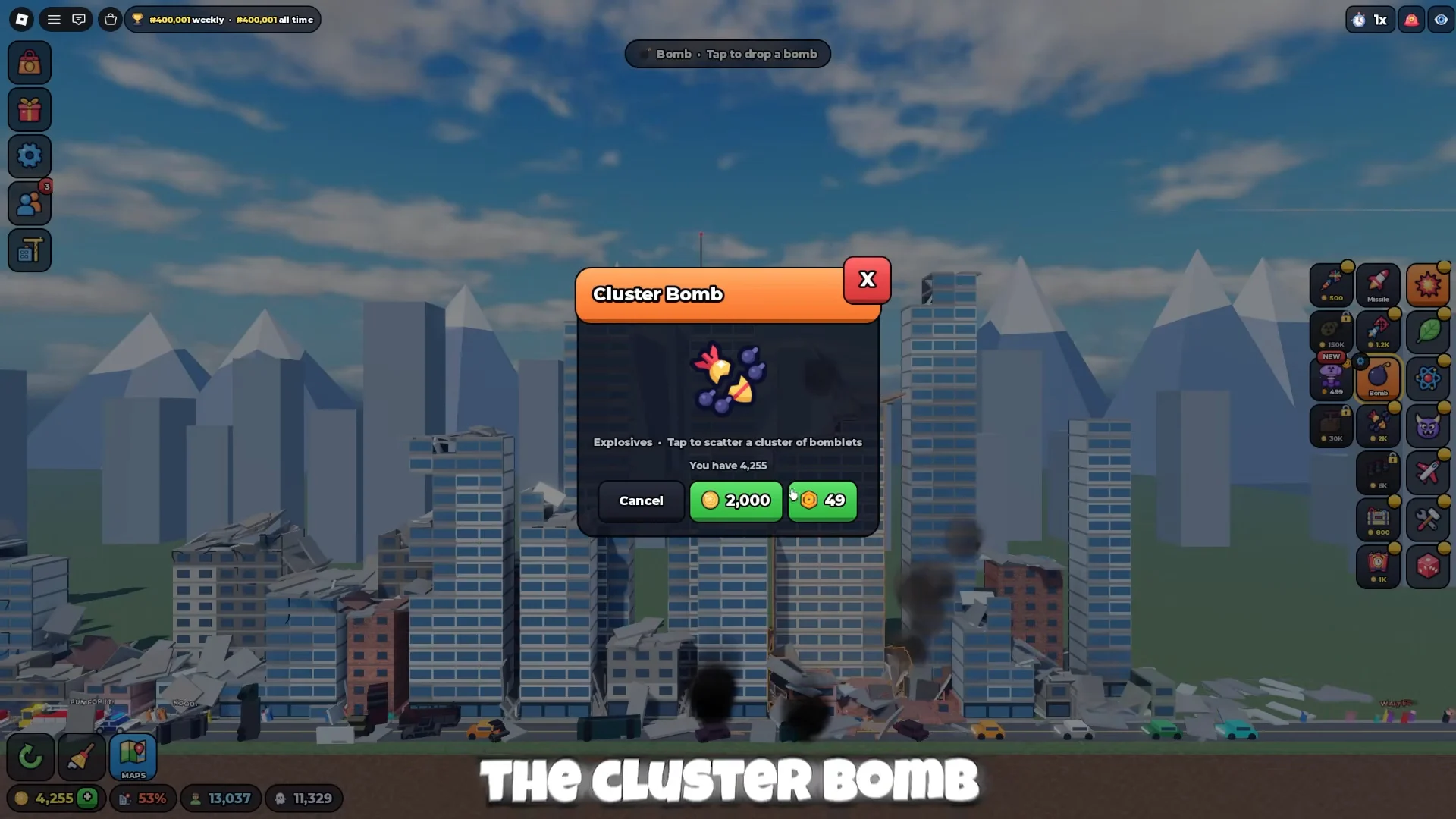 The Cluster Bomb purchase frame