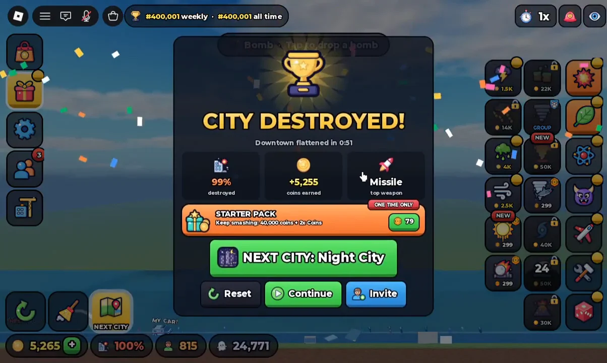 The end-of-run result panel showing 99% and 5,255 Coins