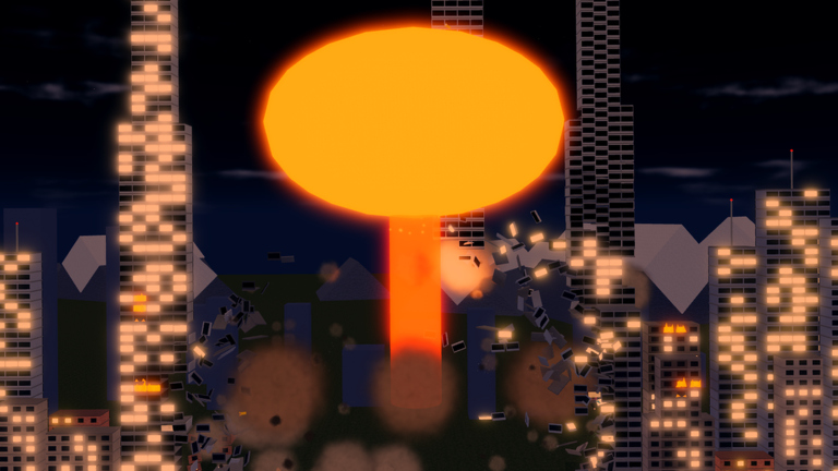 A nuclear blast rising over a neon night skyline in Smash the City
